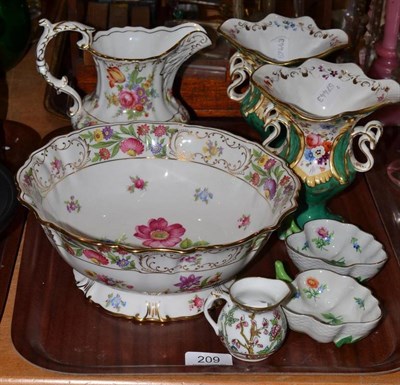 Lot 209 - A pair of Staffordshire vases, two Herrend pickle dishes, a Hammersley jug and basin and a Coalport