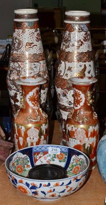 Lot 216 - A pair of Satsuma pottery vases, of tapering double conical form, two late 19th century...