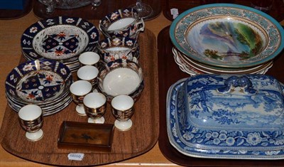 Lot 221 - A two trays of English ceramics including blue and white tureen and cover, pair of Davenport floral
