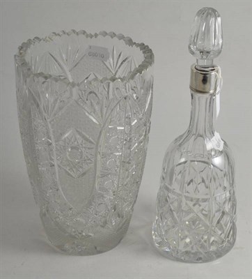 Lot 234 - Silver mounted decanter and cut glass vase