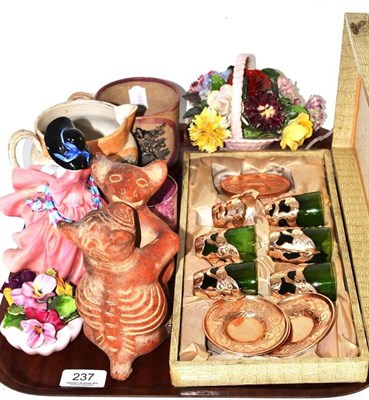 Lot 237 - Doulton figure, three items Sunderland lustre, ";Mayan"; pottery dancing bears group, posy...