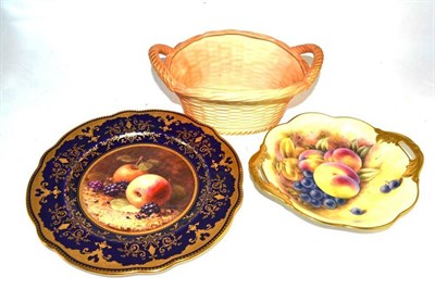 Lot 243 - Two Coalport fruit painted plates and a Worcester blush ivory basket