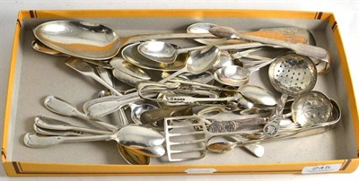 Lot 245 - Assorted items of silver cutlery including Fiddle pattern serving spoon