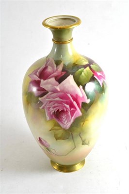 Lot 265 - Royal Worcester vase, painted with roses, signed W.E Jarman