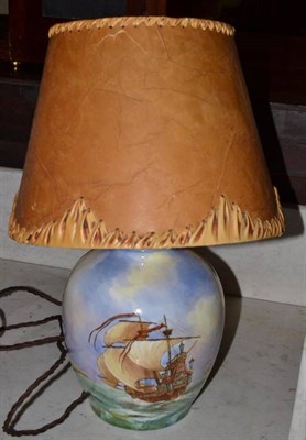 Lot 480 - A Minton illuminated lamp base and shade, signed R Cheadle