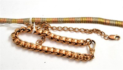 Lot 14 - A 9ct gold bracelet, a 9ct three colour gold bracelet and a rollerball bracelet