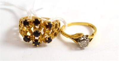 Lot 22 - An 18ct gold diamond set ring and a 9ct gold stone set ring (2)