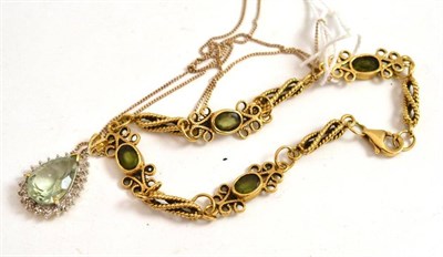 Lot 27 - A 9ct gold stone set bracelet and a gem set cluster pendant