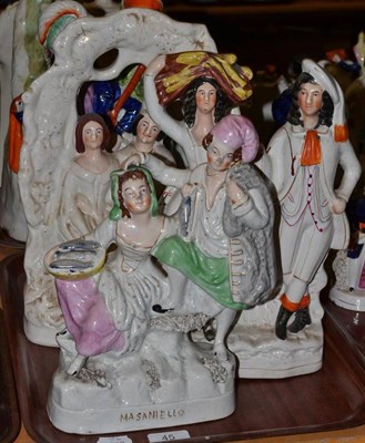 Lot 45 - Tray including two Staffordshire figures, Staffordshire flat back figure, arbour group and a...