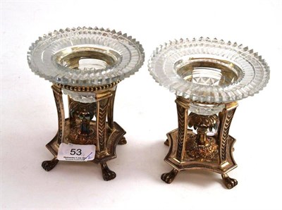 Lot 53 - A gilt metal and filigree decorated lozenge shaped tray, and a pair of silver plated and cut...