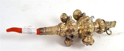 Lot 89 - Victorian silver rattle with coral teether