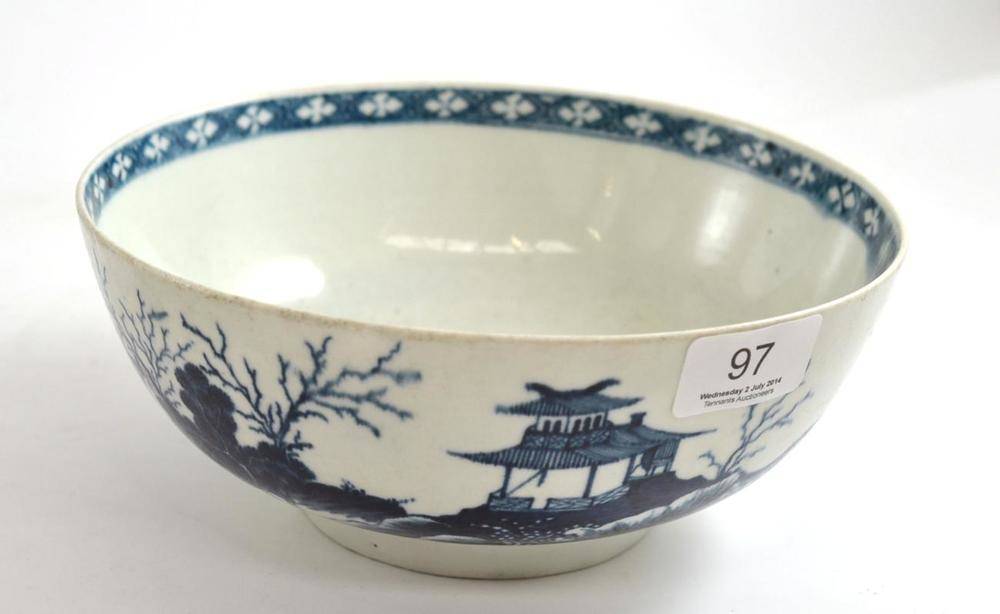 Lot 97 - 18th century Worcester blue and white bowl with crescent mark to base