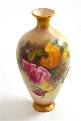 Lot 101 - A Royal Worcester vase painted with a rose by E M Fildes (restored)