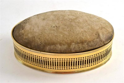 Lot 111 - An Edward VII silver gilt pincushion, Stokes & Ireland Ltd, Chester 1905, oval with a pierced...