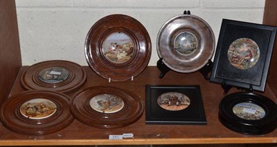 Lot 141 - Eight pot lids depicting animal scenes, a shipping scene and interior scene