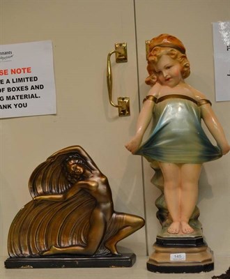 Lot 145 - A gilt plaster Art Deco style figure of a dancing girl and a large painted plaster figure of a girl