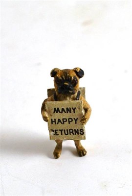 Lot 166 - Miniature cold painted bronze dog entitled 'Many Happy Returns with Best Wishes'