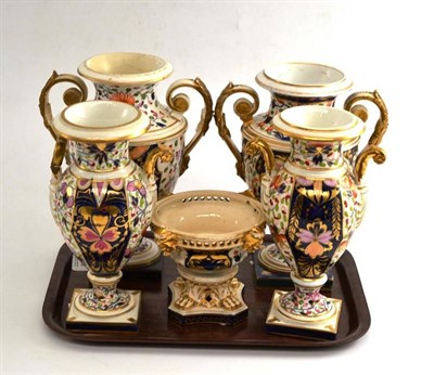 Lot 167 - Two pairs of Derby 19th century vases and a Derby pastille burner