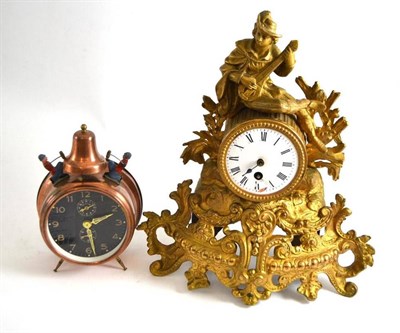 Lot 174 - A gilt metal mantel timepiece and an alarm timepiece