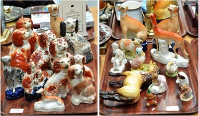 Lot 178 - A tray of Staffordshire figures, Staffordshire spaniel dogs, Beswick horse and Beatrix Potter...