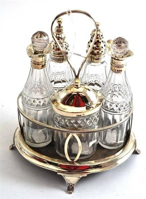 Lot 180 - George III silver cruet of five bottles