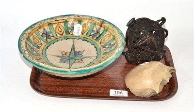 Lot 196 - Frontal bone (from a human skull), a bowl and a money box