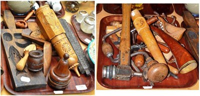 Lot 198 - Two trays including scuttles, butter pats, treen etc