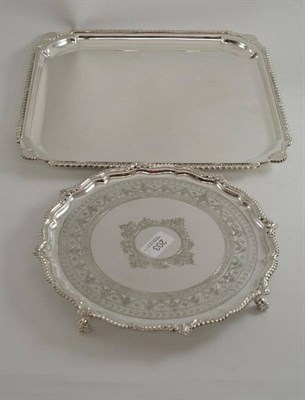 Lot 203 - A silver plated square tray and a silver plated engraved circular waiter