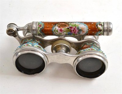 Lot 215 - A pair of white metal and enamel opera glasses (a.f.)