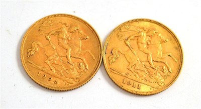 Lot 221 - Two half sovereigns dated 1904 and 1911