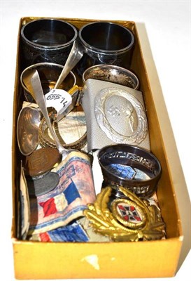 Lot 226 - Three silver napkin rings, Nazi stamps etc