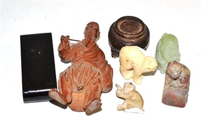 Lot 231 - Japanese softwood carving, two seals and two carved figures