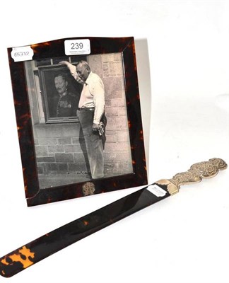 Lot 239 - A silver mounted tortoiseshell page turner, London 1892 also a tortoiseshell picture frame...