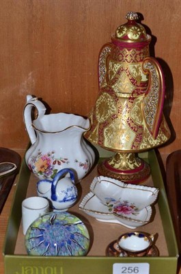 Lot 256 - Royal Crown Derby red and gilt decorated vase and cover, a Derby miniature cabinet cup and...