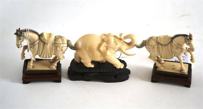 Lot 264 - Pair of carved ivory horse figures and an elephant