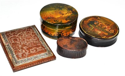 Lot 273 - Three papier mache boxes and an Indian card case