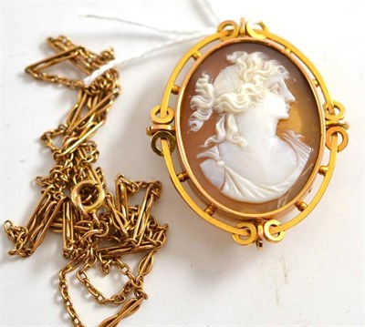 Lot 284 - A cameo brooch pendant, stamped '9CT' and a chain