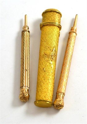 Lot 289 - A Samuel Morden propelling pencil, another propelling pencil (unmarked) and a gilt metal needle...