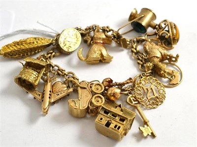 Lot 294 - Gold charm bracelet, stamped '375'