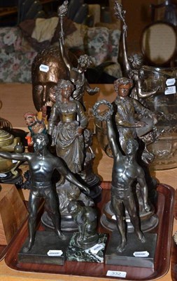 Lot 332 - Seven spelter figures and a bronzed bust