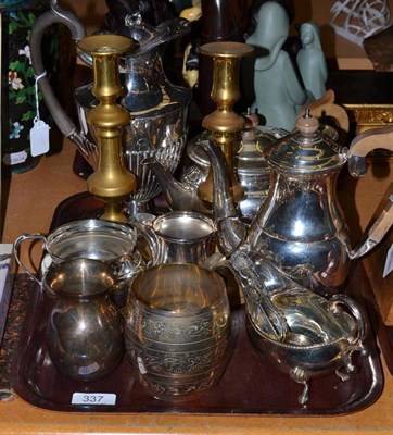 Lot 337 - A collection of silver and silver plate including a sauce boat, Birmingham 1969, four piece...