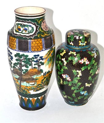 Lot 341 - A Japanese cloisonne lidded jar and a Japanese vase