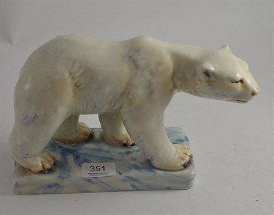 Lot 351 - Beswick Polar Bear, on pottery base, model No. 417, blue gloss