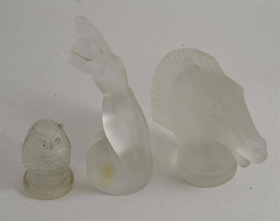 Lot 358 - A Lalique Chrysis frosted glass nude figure, signed Lalique France, 18cm long; a Czech Republic...