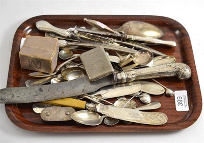 Lot 399 - A collection of assorted silver and silver-plated flatware, carving knife, toast rack, etc