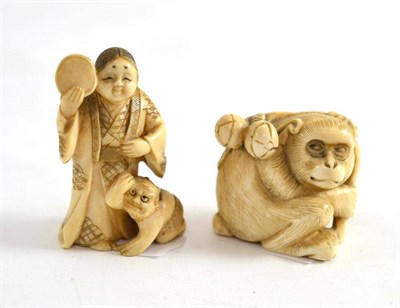 Lot 413 - Two late 19th/early 20th century carved ivory netsukes