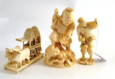 Lot 426 - Three early 20th century carved ivory groups