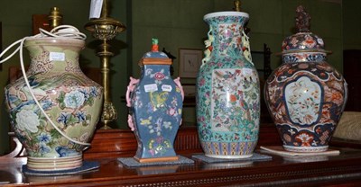 Lot 447 - A large Japanese Imari baluster vase and cover, a Chinese turquoise ground large vase, a modern...