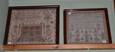 Lot 455 - Two framed samplers dated 1841? and 1874