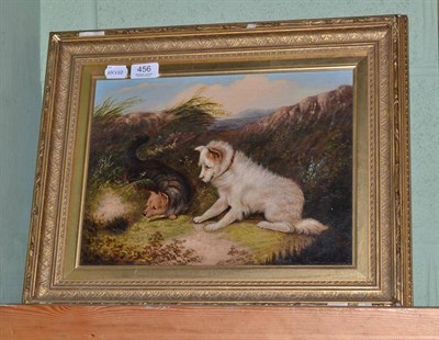 Lot 456 - After Wardle, gilt framed oil on canvas study of dogs